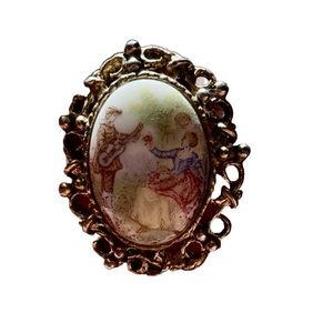 VTG Porcelain Hand Painted Brooch Couple In Love